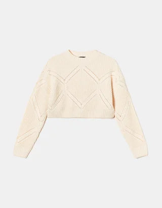 Dames trui gebreid crop top donkergrijs lichtbeige groen xs s m