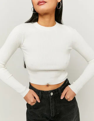 Jersey mujer crop top blanco rayas rosa rayas beige blanco xs sm