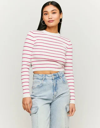 Jersey mujer crop top blanco rayas rosa rayas beige blanco xs sm