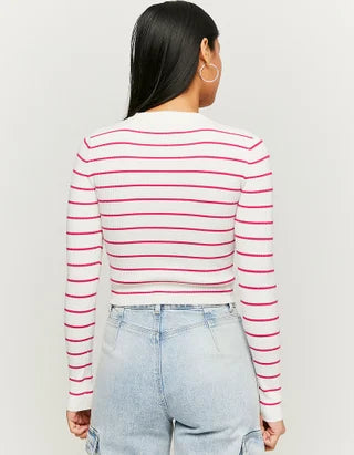 Jersey mujer crop top blanco rayas rosa rayas beige blanco xs sm