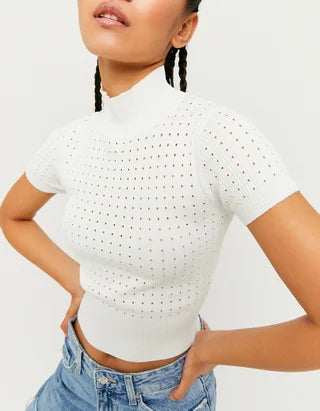 Dames shirt crop top col nek rood wit xxs xs s m l