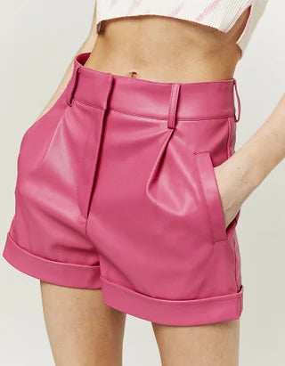 Dames korte broek kunstleer roze wit xxs xs s m l xl