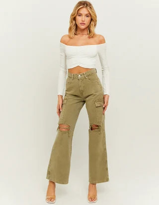 Dames shirt crop top lange mouwen bruin beige wit groen xs s m l