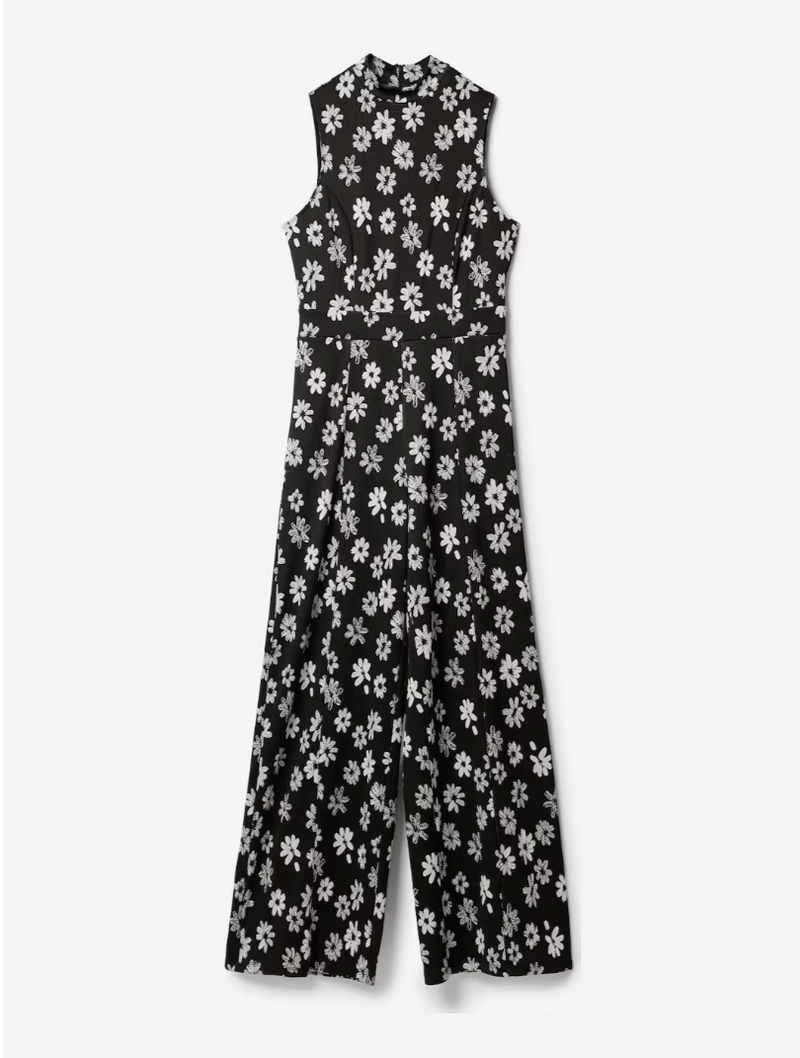 Dames jumpsuit zwart met witte bloemen xs s m l xl