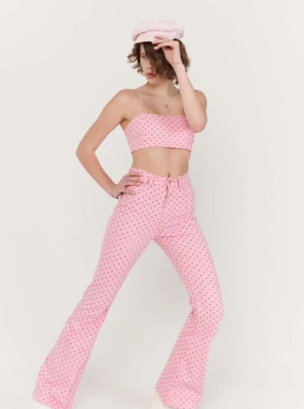 Dames lange broek roze met hartjes xs s m l xl xxl