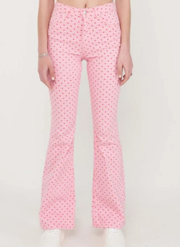 Dames lange broek roze met hartjes xs s m l xl xxl