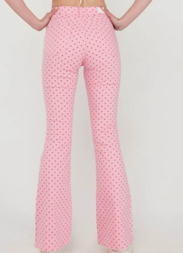 Dames lange broek roze met hartjes xs s m l xl xxl