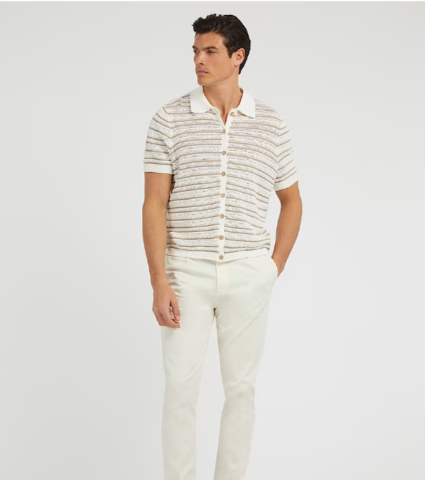 Polo de hombre beige blanco l xxl