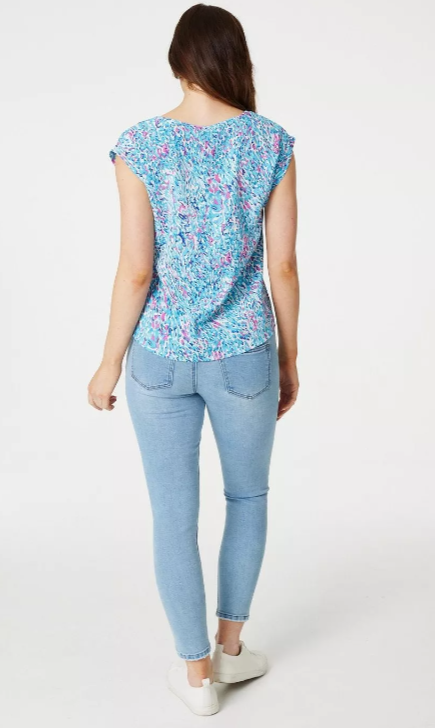 Dames shirt blauw roze 8 16 18