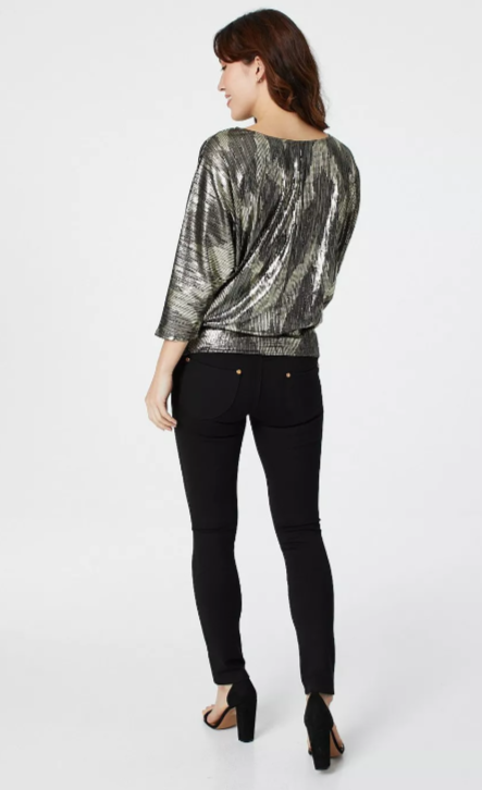 Dames shirt 3/4 mouwen mettalics silver