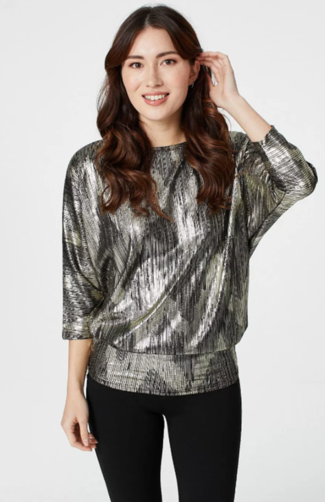 Dames shirt 3/4 mouwen mettalics silver