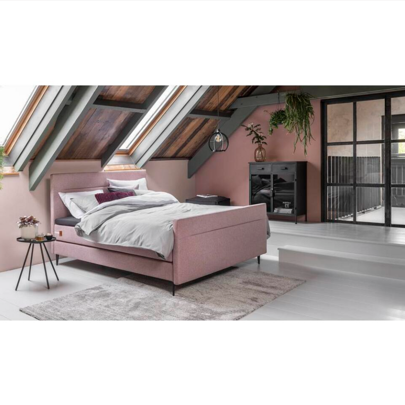 Cama doble con somier tela rosa 140x200