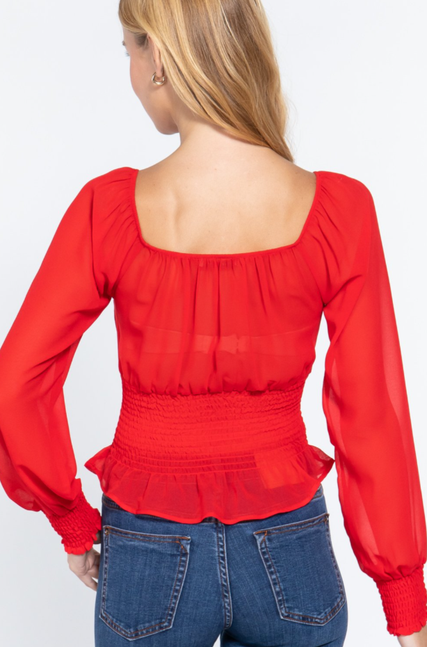 Dames doorschijnende top zwart wit rood s m l