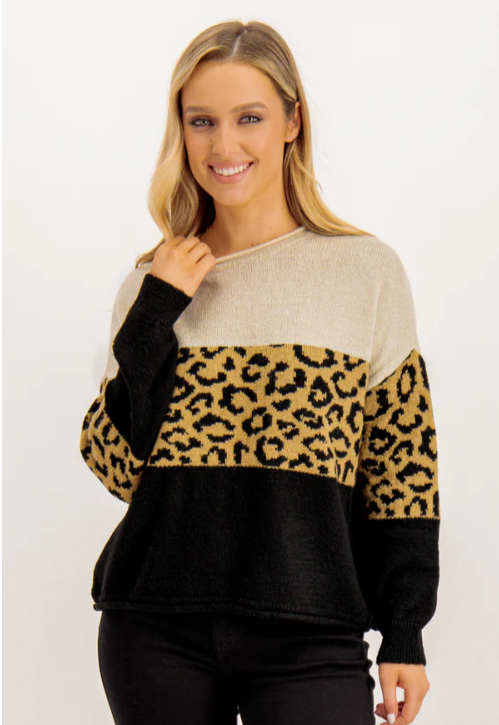 Jersey de mujer beige negro estampado leopardo xs sml xl