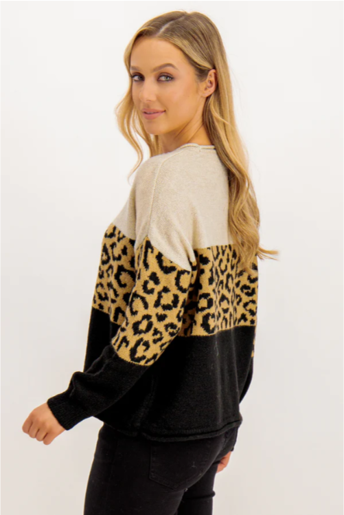 Jersey de mujer beige negro estampado leopardo xs sml xl