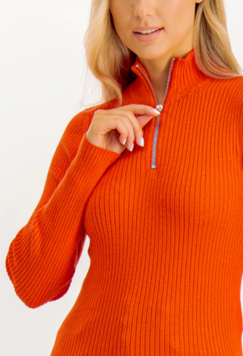 Jersey de mujer de punto naranja con cuello skipper xs sml xl