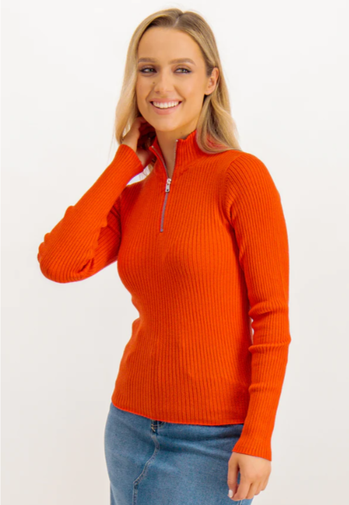 Jersey de mujer de punto naranja con cuello skipper xs sml xl