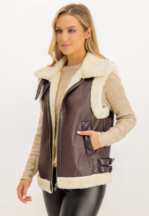 Chaqueta de mujer marrón con forro de peluche xs sml xl