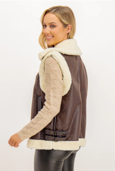 Chaqueta de mujer marrón con forro de peluche xs sml xl