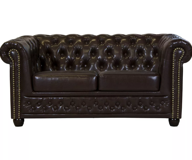 Tweezitsbank chesterfield stijl leer bruin zwart donkerbruin Antraciet Breedte 148 cm Diepte 86 cm Hoogte 72 cm Zithoogte 45 cm