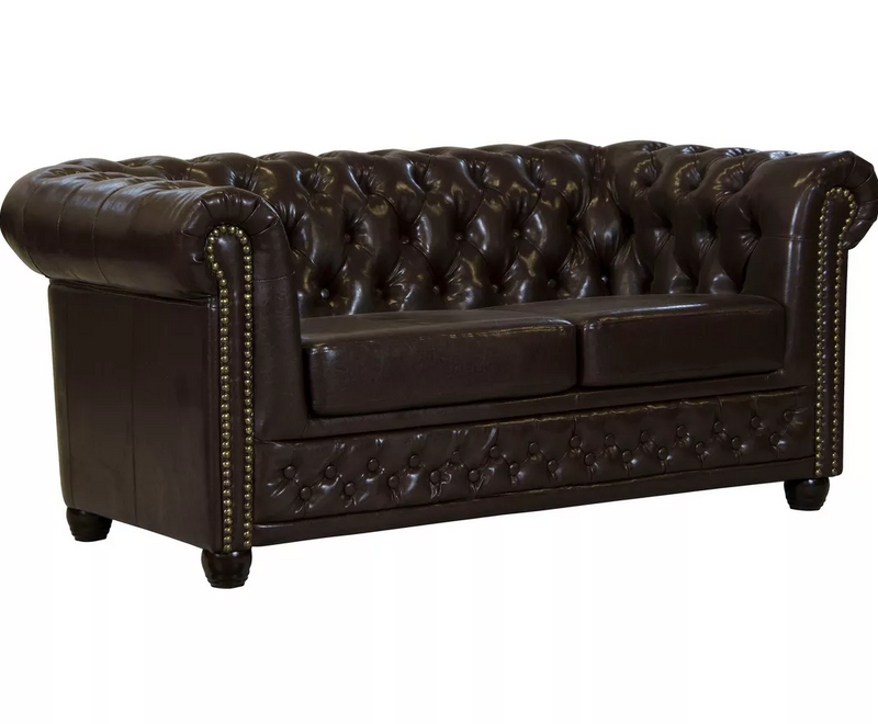 Conjunto de sofá Chesterfield de 2 plazas cuero marrón negro marrón oscuro Antracita Ancho 148 cm Fondo 86 cm Alto 72 cm Alto asiento 45 cm