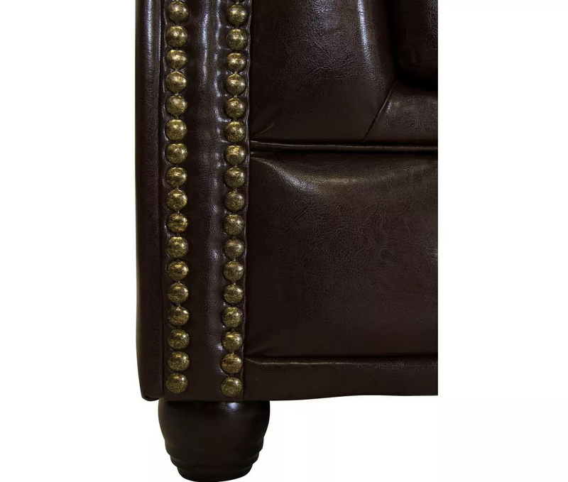 Conjunto de sofá Chesterfield de 2 plazas cuero marrón negro marrón oscuro Antracita Ancho 148 cm Fondo 86 cm Alto 72 cm Alto asiento 45 cm