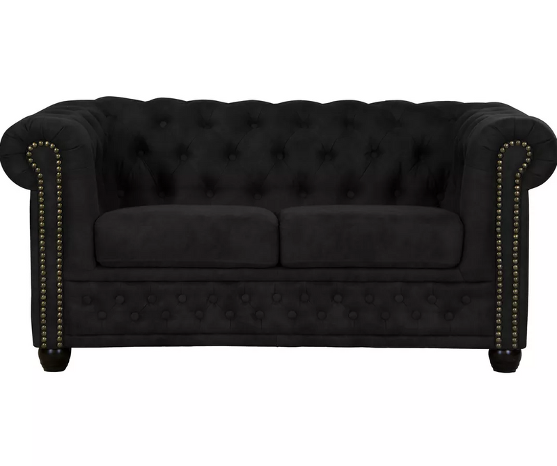 Tweezitsbank chesterfield stijl leer bruin zwart donkerbruin Antraciet Breedte 148 cm Diepte 86 cm Hoogte 72 cm Zithoogte 45 cm