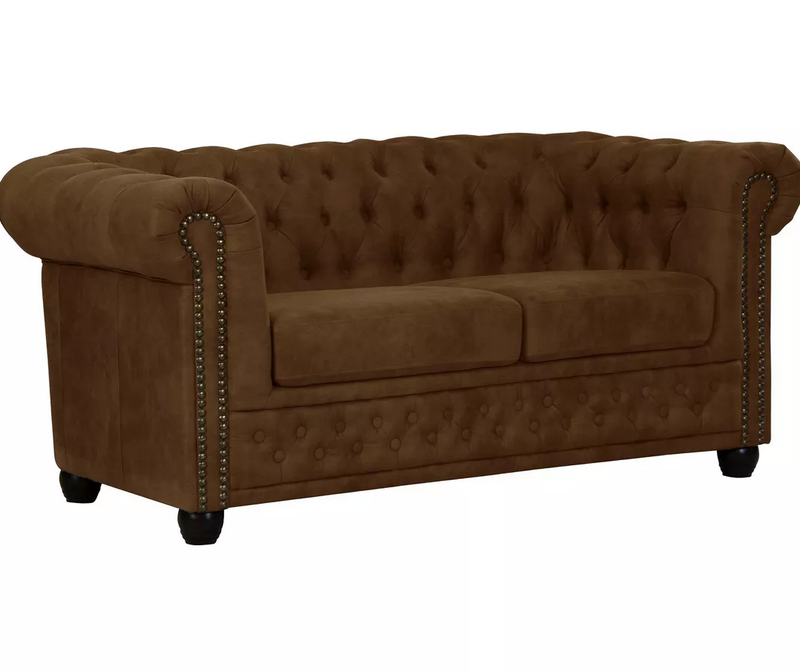 Conjunto de sofá Chesterfield de 2 plazas cuero marrón negro marrón oscuro Antracita Ancho 148 cm Fondo 86 cm Alto 72 cm Alto asiento 45 cm