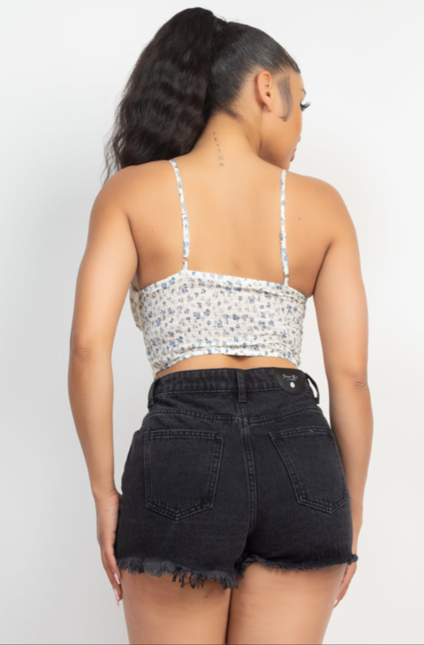 Dames cropped top met vlinders wit geel blauw s m l