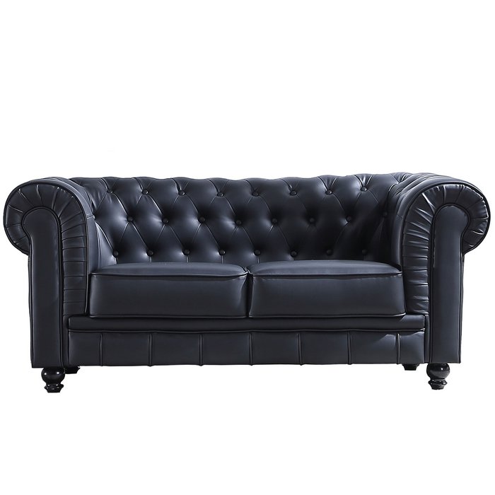 Tweezitsbank chesterfield stijl chocoladebruin zwart lengte 162cm breedte 82cm hoogte 72cm