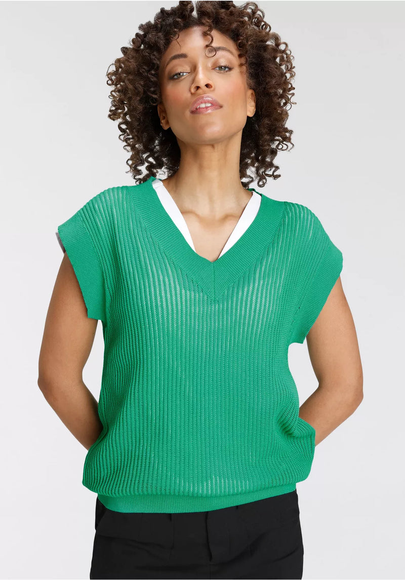 Dames gebreide trui zonder mouwen groen xs s m l