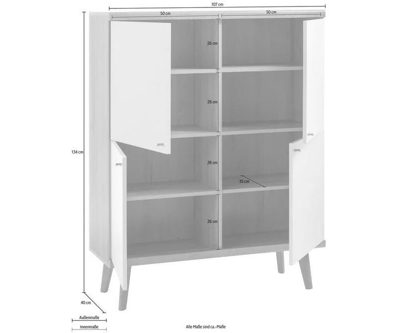 Dressoir wandmeubel modern wit Breedte 107 cm Diepte 40 cm Hoogte 134 cm