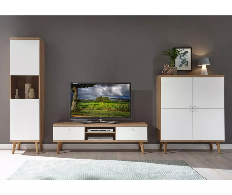 TV meubel wandmeubel modern wit bruin (set, 3 stuks)