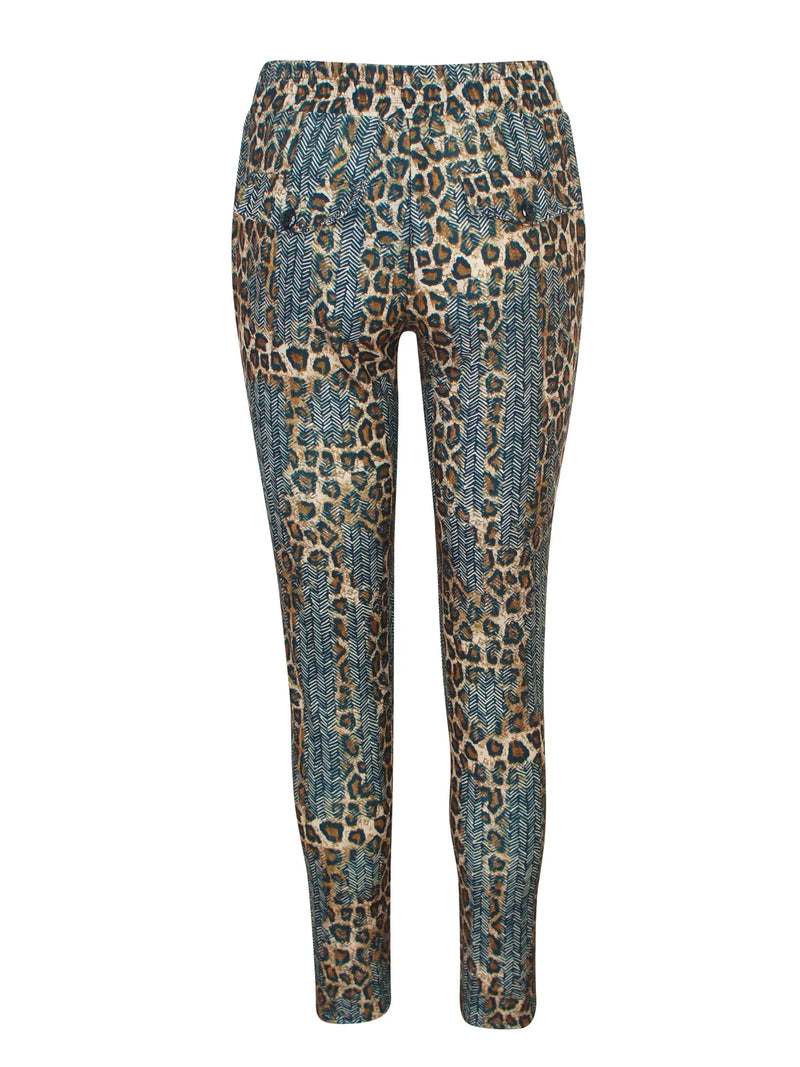 Pantalón de mujer verde oscuro beige estampado leopardo sml xl