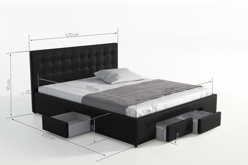 Tweepersoonsbed Milo - Wit - zwart - 160x200 cm