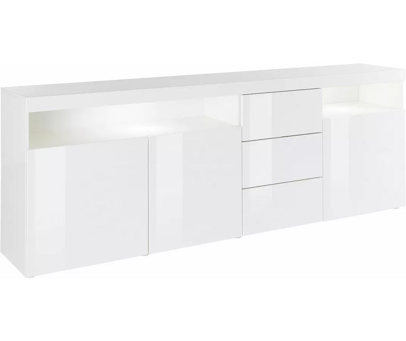 Aparador de pared moderno blanco brillante Ancho 200 cm Fondo 35 cm Alto 72 cm