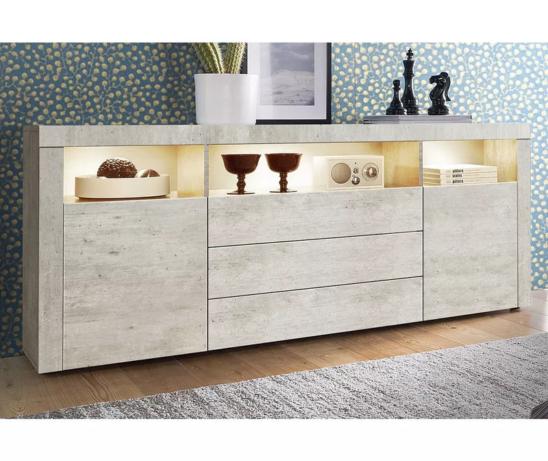 Dressoir wandmeubel modern bruin zwart wit grijs met sfeerverlichting Breedte 166 cm Diepte 35 cm Hoogte 72 cm