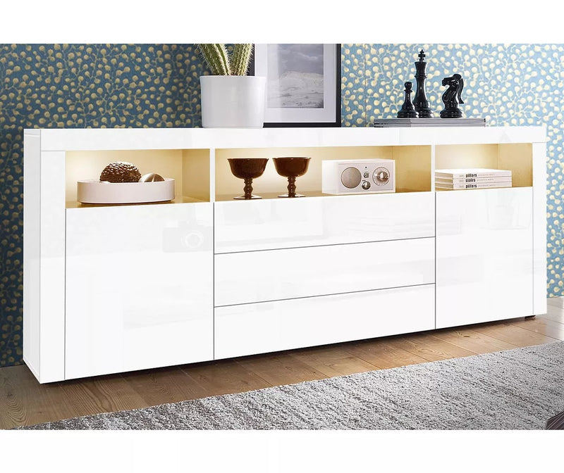 Dressoir wandmeubel modern bruin zwart wit grijs met sfeerverlichting Breedte 166 cm Diepte 35 cm Hoogte 72 cm