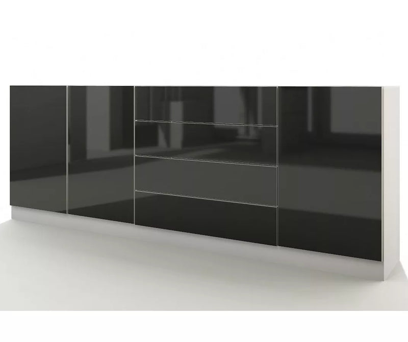 Aparador de pared moderno blanco brillante negro Ancho 190 cm Fondo 35 cm Alto 79 cm