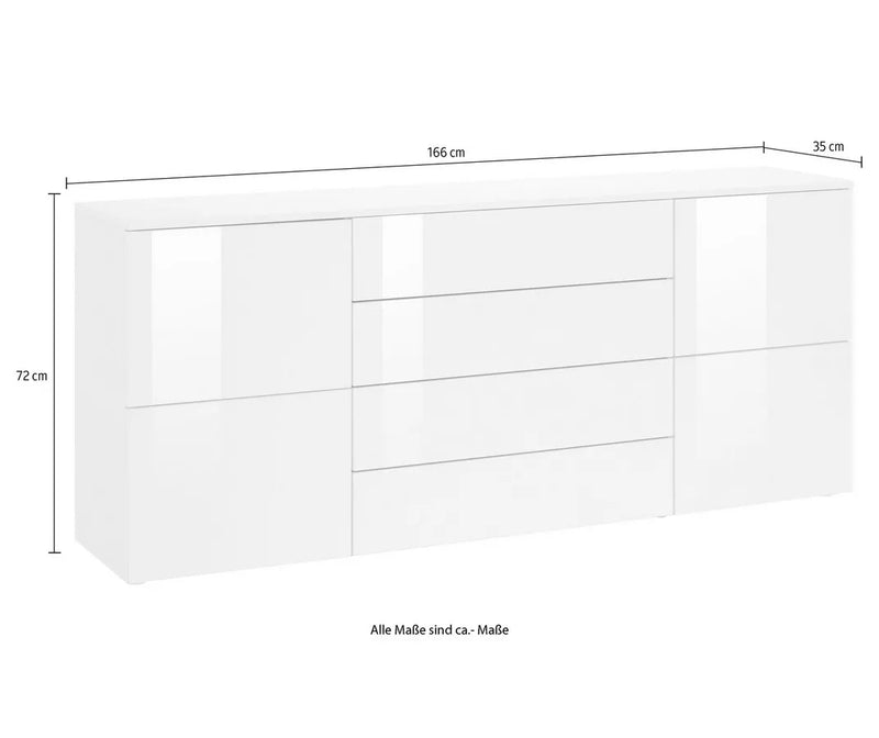 Dressoir wandmeubel ladekast modern wit Breedte 166 cm Diepte 35 cm Hoogte 72 cm