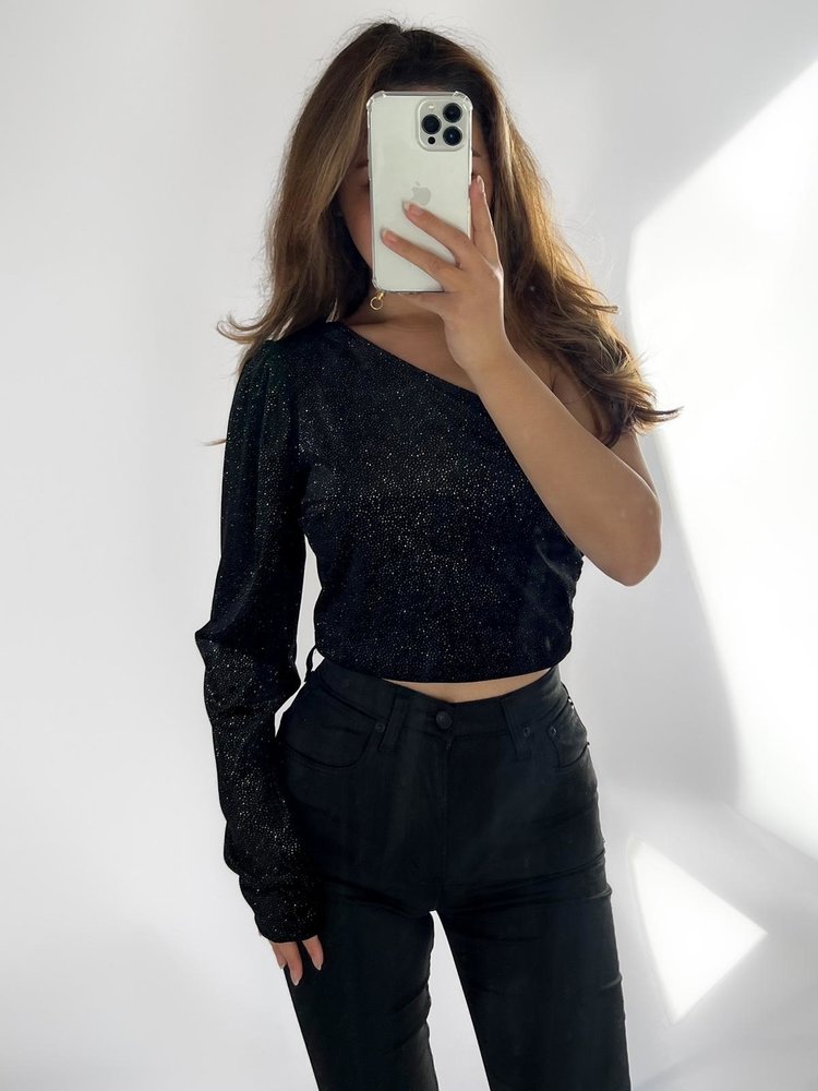 Dames shirt crop top zwart glitters s m l