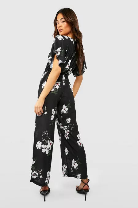 Dames jumpsuit bloemenprint zwart xl xxl