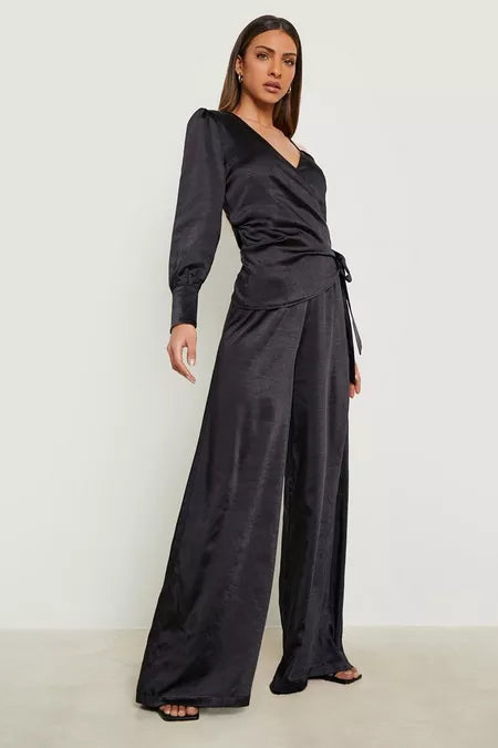 Dames jumpsuit satijn groen zwart s m