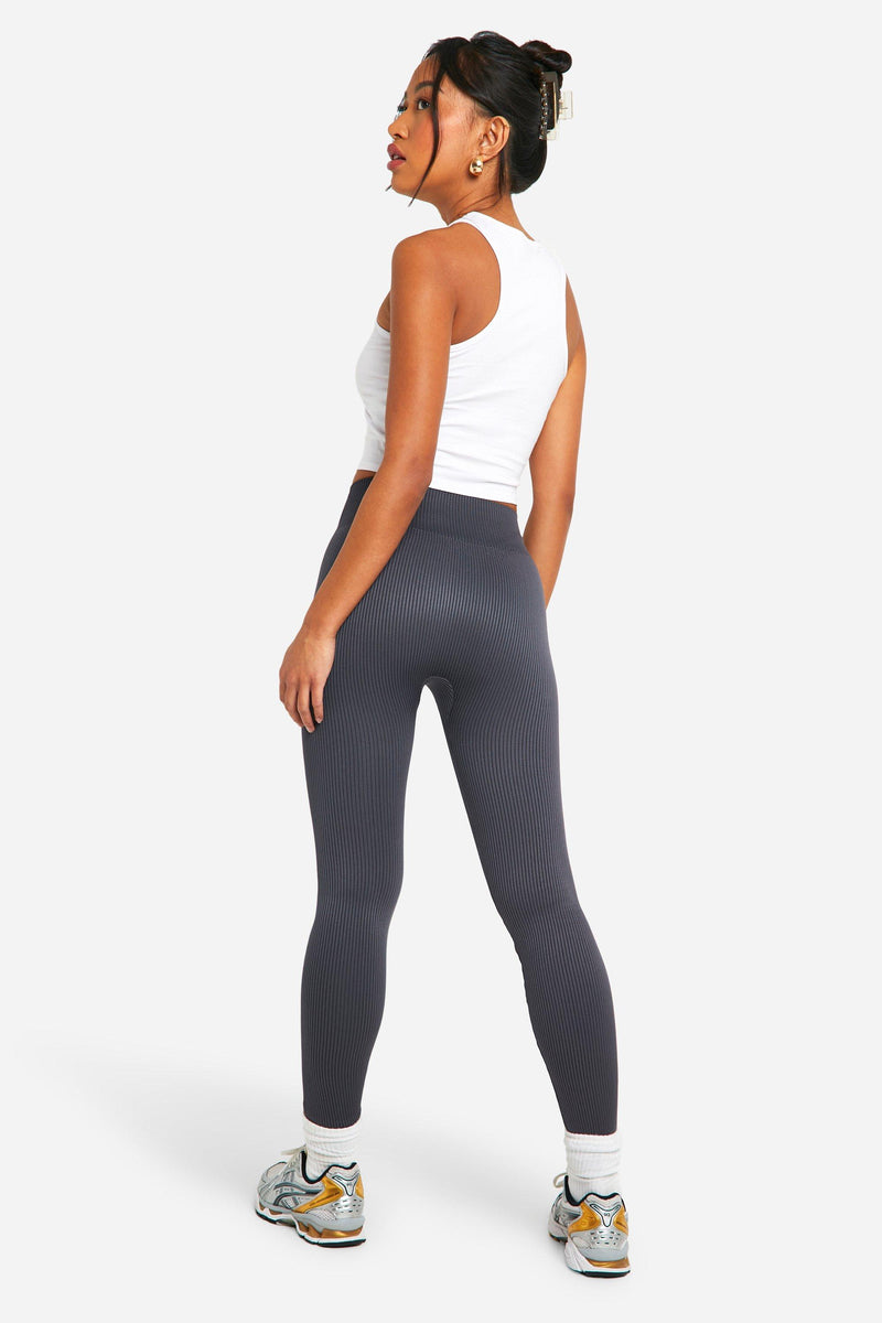 Dames Geribbelde Contrasterende Naadloze Contour Leggings s m l