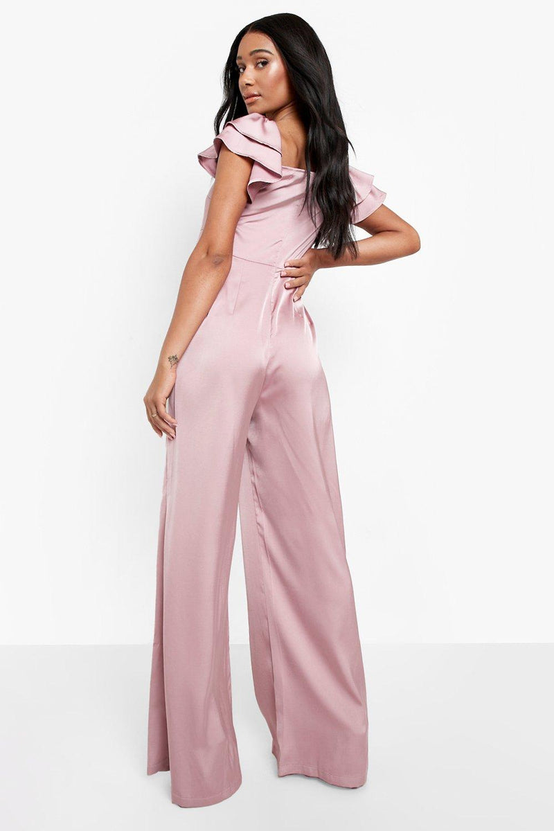 Dames jumpsuit satijn roze lichtblauw m l