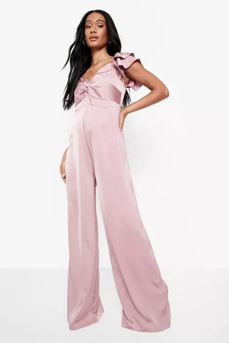 Dames jumpsuit satijn roze lichtblauw m l