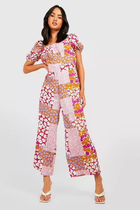 Dames jumpsuit bloemenprint roze s