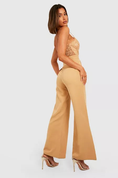 Dames jumpsuit beige nude zwart s m l xl xxl