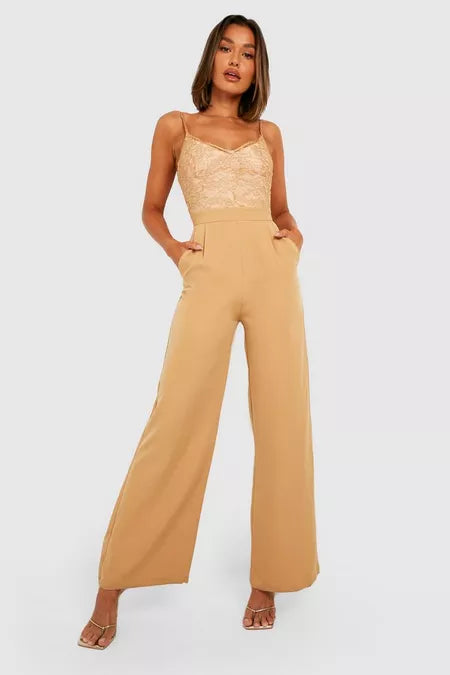 Dames jumpsuit beige nude zwart s m l xl xxl