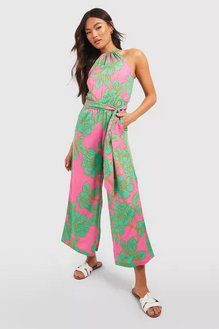 Dames jumpsuit bloemetjes roze mintgroen s m l